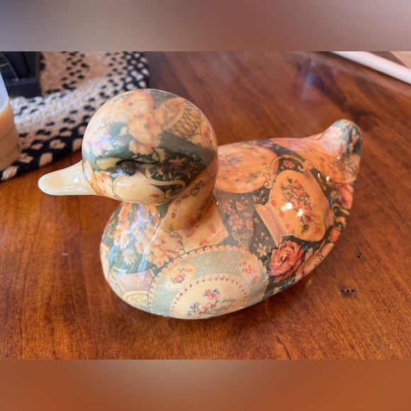 Vintage Ceramic Decoupage Floral Duck - Picture 2 of 3
